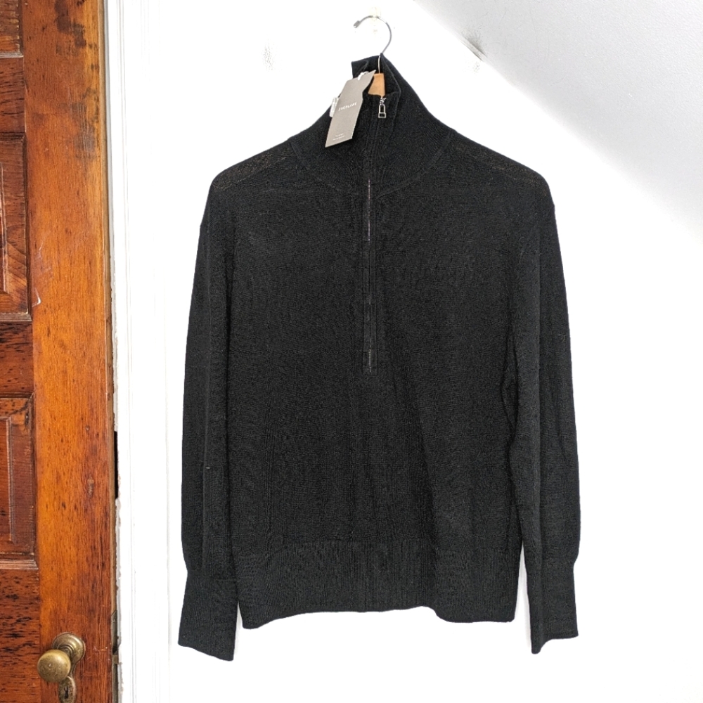EVERLANE Women's Luxe Merino Wool Yak Hair Half-Zip Sweater Black NEW Size L